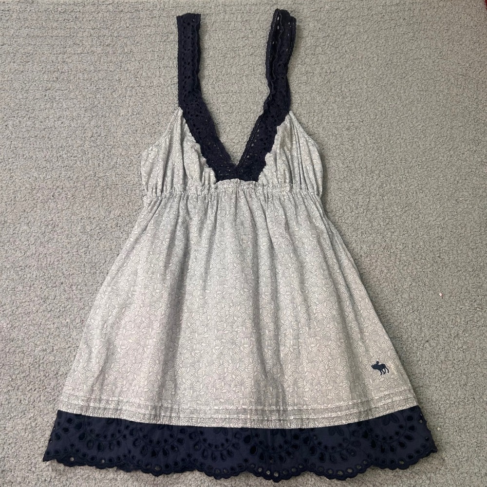 Abercrombie Babydoll Camisole Small Eyelet Navy Lace Y2K Coquette Boho 2000s - Picture 5 of 16